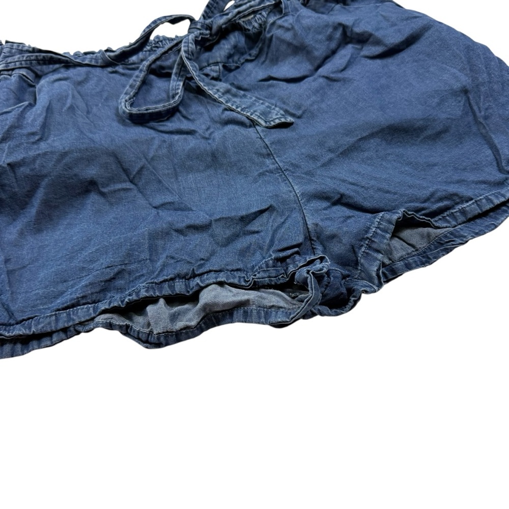 LC Lauren Conrad XL Chambray Denim Paperbag Waist Shorts Elastic Tie-Belt - Picture 4 of 9